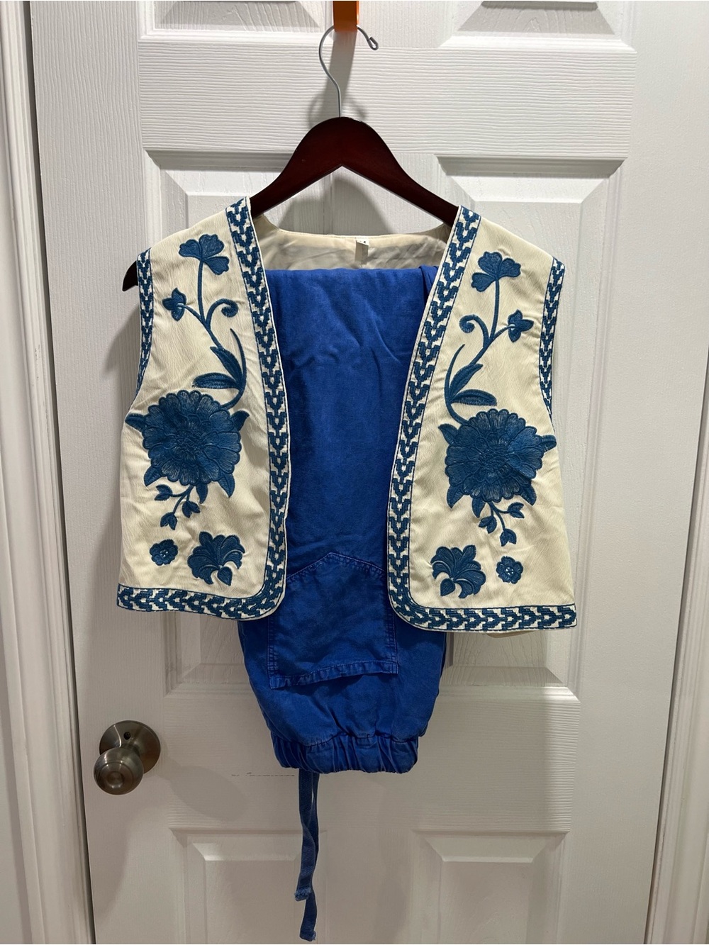Zara Blue and Cream Embroidered Floral Kids Vest Costume